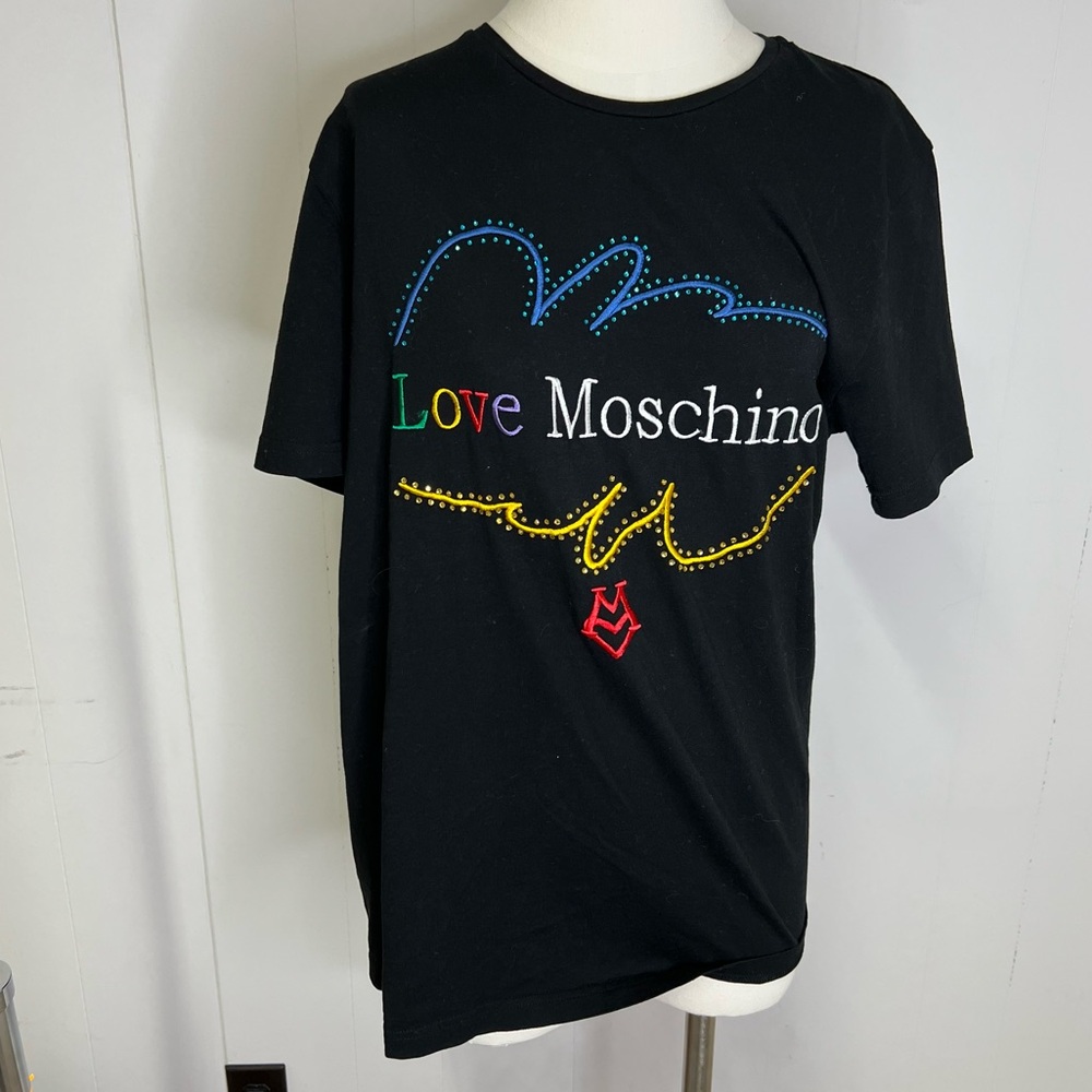 Love Moschino Black and Rainbow Rhinestone T-Shirt Size XL - Picture 3 of 10